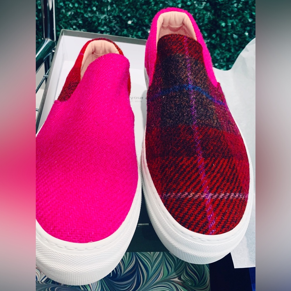 New Greats Wooster x Lardini Slip-On Sneaker, Pink Wool & Houndstooth, Size 13